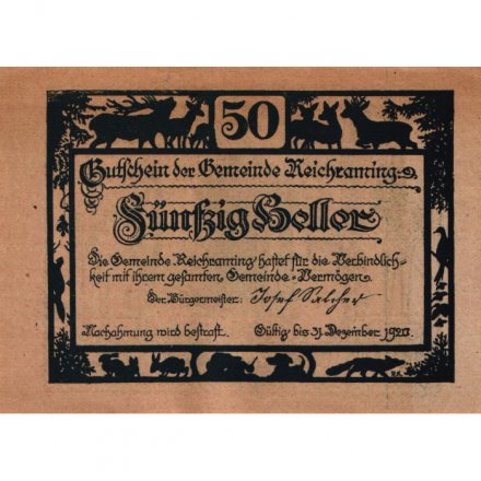 Австрия (нотгельд) 50 геллеров 1920 год - Райхраминг. Reichraming - XF