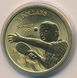 Австралия 5 долларов 2000 год - Олимпийские игры в Сиднее. Настольный теннис