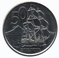 Новая Зеландия 50 центов 2009 год - Парусник «ENDEAVOUR»