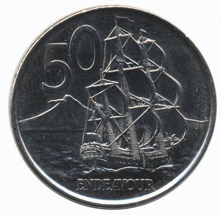 Новая Зеландия 50 центов 2009 год - Парусник «ENDEAVOUR»