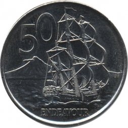 Новая Зеландия 50 центов 2009 год - Парусник «ENDEAVOUR»