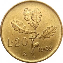 Италия 20 лир 1989 год