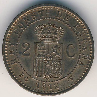 Испания 2 сентимо 1912 год
