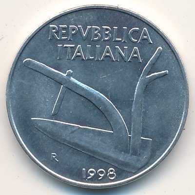Италия 10 лир 1998 год