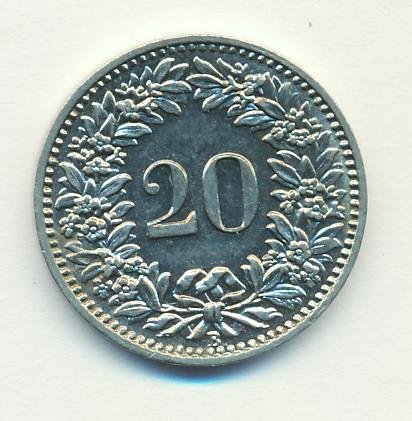 Швейцария 20 раппенов 1913 год