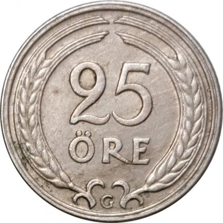 Швеция 25 эре 1940 год Густав V (никелевая бронза, &quot;GV&quot; на аверсе)