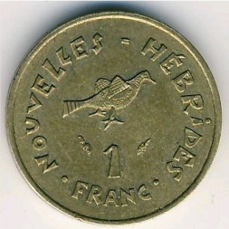 Монета Новые Гебриды 1 франк 1975 год