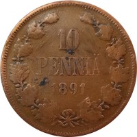 Финляндия 10 пенни 1891 год - Александр III - VF