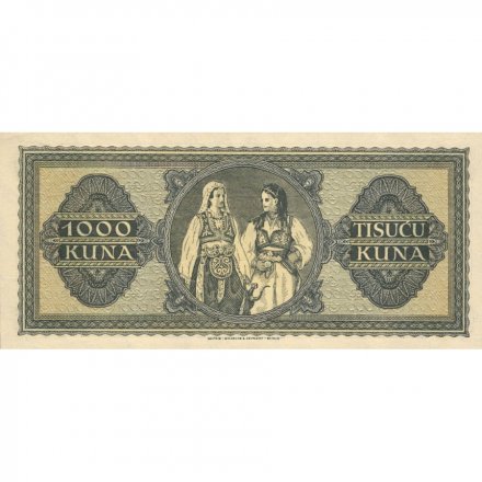 Хорватия 1000 кун 1943 год - Национальный орнамент. Две женщины UNC