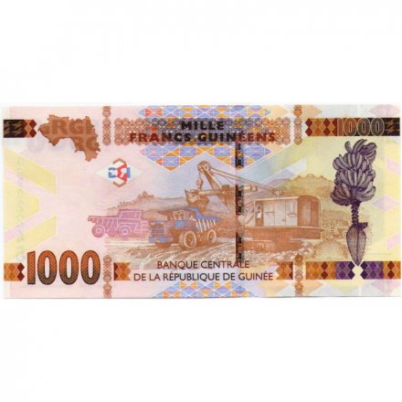 Гвинея 1000 франков 2017 год - Герб Гвинеи. Работы в карьере - UNC
