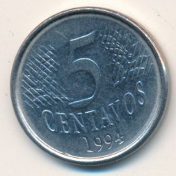 Монета Бразилия 5 сентаво 1994 год