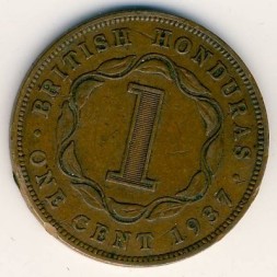 Монета Британский Гондурас 1 цент 1937 год