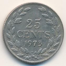 Либерия 25 центов 1973 год