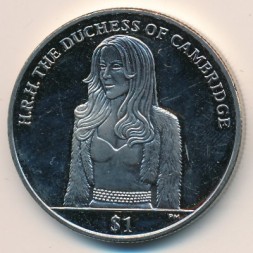 Монета Виргинские острова 1 доллар 2012 год - Герцогиня Кембриджская (Кейт Миддлтон)