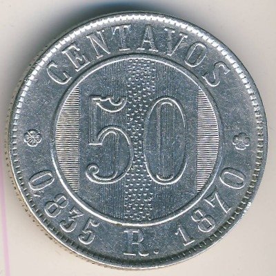 Гватемала 50 сентаво 1870 год
