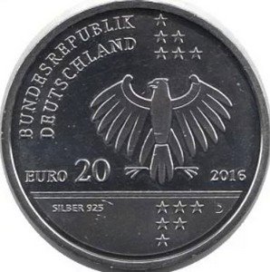 Германия 20 евро 2016 год - 200 лет со дня рождения Эрнста Литфасса