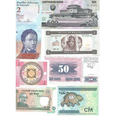 Набор из 40 банкнот разных стран мира с 1980 по 2022 год, коллекция начинающего бониста (UNC)