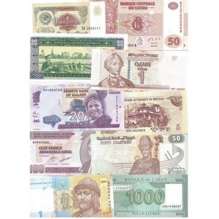 Набор из 40 банкнот разных стран мира с 1980 по 2022 год, коллекция начинающего бониста (UNC)