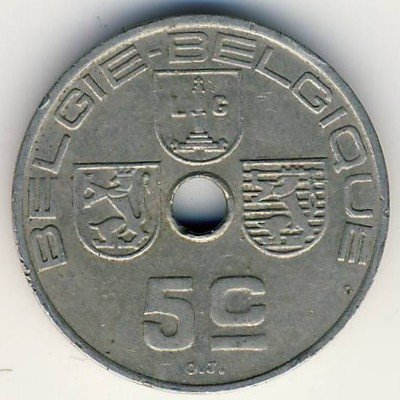Бельгия 5 сантимов 1940 год BELGIE-BELGIQUE