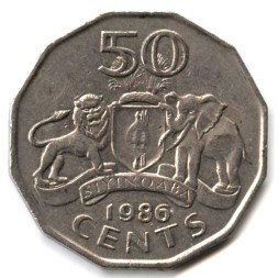 Монета Свазиленд 50 центов 1986 год