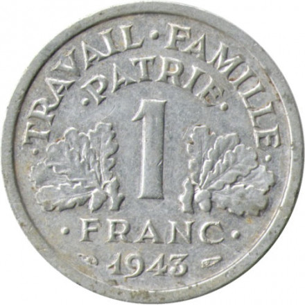 Франция 1 франк 1943 год (без отметки МД)