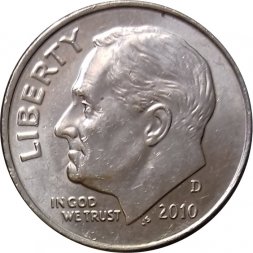 США 1 дайм (10 центов) 2010 год - Франклин Рузвельт (D)
