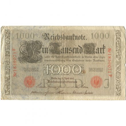 Германия 1000 марок 1910 год (красная печать) - F
