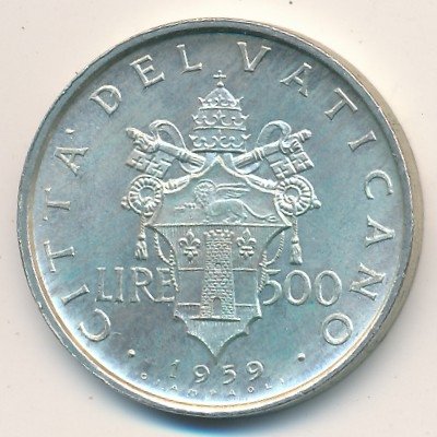 Ватикан 500 лир 1959 год