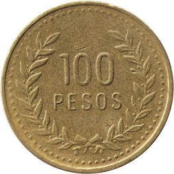 Колумбия 100 песо 1994 год (маленькие цифры номинала)