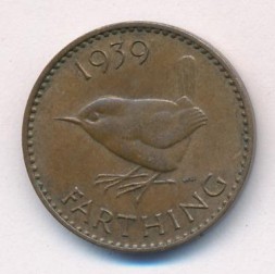 Монета Великобритания 1 фартинг 1939 год - Крапивник