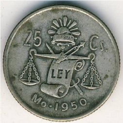 Мексика 25 сентаво 1950 год