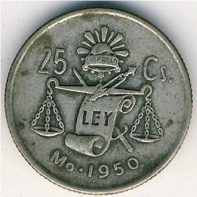 Мексика 25 сентаво 1950 год