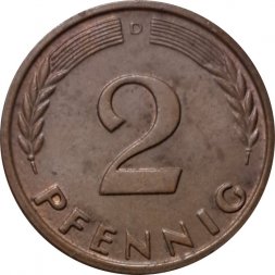 ФРГ 2 пфеннига 1965 год (D)