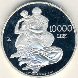 Сан-Марино 10000 лир 2000 год - 2000 лет со дня рождения Иисуса Христа (Мадонна Дони)