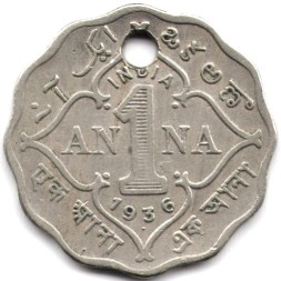 Монета Британская Индия 1 анна 1936 год