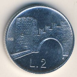Сан-Марино 2 лиры 1988 год
