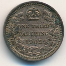 Великобритания 1/3 фартинга 1902 год
