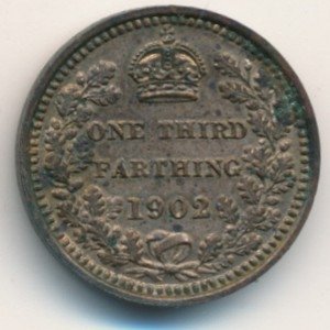 Великобритания 1/3 фартинга 1902 год
