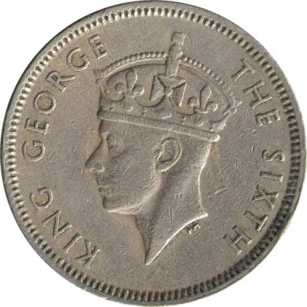 Гонконг 50 центов 1951 год (рубчатый гурт с желобом внутри)