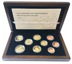 Латвия евро-серия proof 2015 год в банковской деревянной коробке