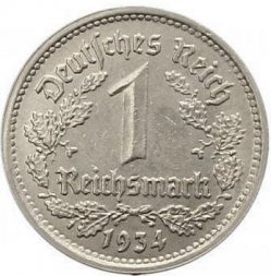 Третий Рейх 1 рейхсмарка 1934 год (E)