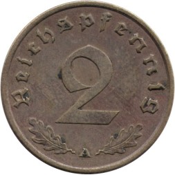 Монета Третий Рейх 2 рейхспфеннига 1939 год (A)