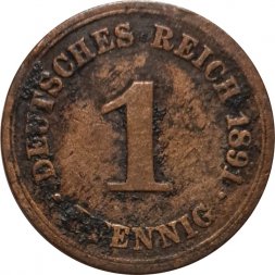Германия 1 пфенниг 1891 год (A)