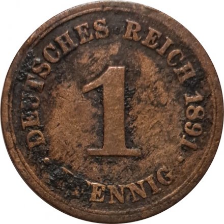 Германия 1 пфенниг 1891 год (A)