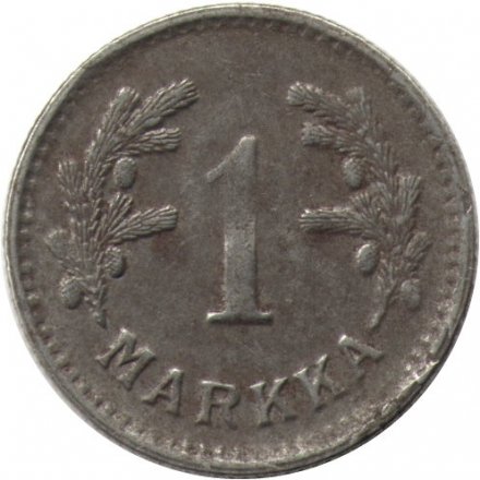 Финляндия 1 марка 1943 год (Железо, серый цвет)