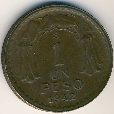 Чили 1 песо 1942 год