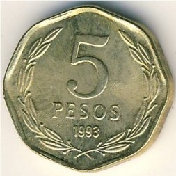 Чили 5 песо 1993 год