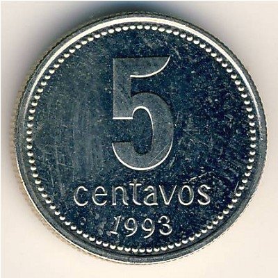 Аргентина 5 сентаво 1993 год (медно-никелевый сплав)
