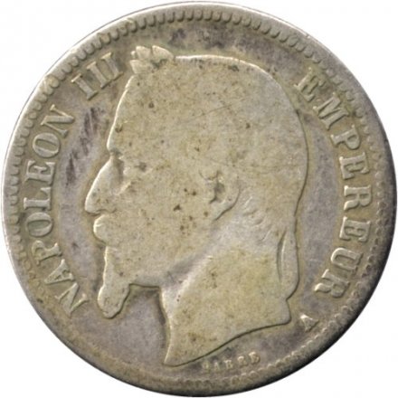 Франция 1 франк 1868 год (Отметка монетного двора: &quot;A&quot; - Париж)