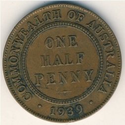 Австралия 1/2 пенни 1939 год